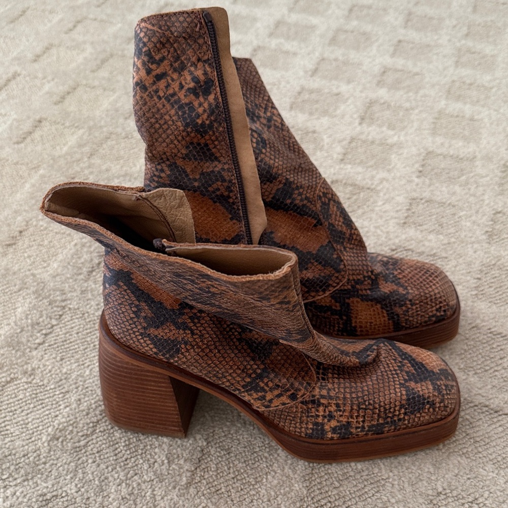 Free People Brown Snakeskin Heeled Boots